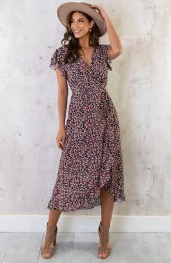 Flower Jurk Midi Koraal -Kleding Promotie Winkel Flower Jurk Midi Koraal 4 586x900 2