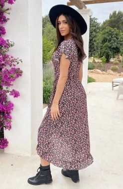 Flower Jurk Midi Koraal -Kleding Promotie Winkel Flower Jurk Midi Koraal 5 586x900 1