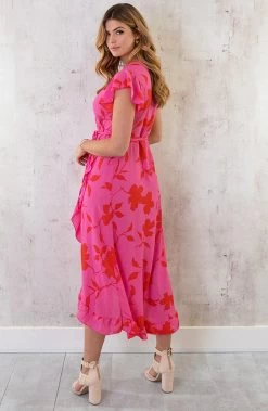 Flower Jurk Midi Roze Rood -Kleding Promotie Winkel Flower Jurk Midi Roze Rood 5 586x900 1