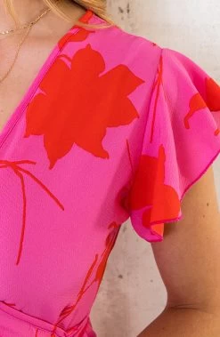 Flower Jurk Midi Roze Rood -Kleding Promotie Winkel Flower Jurk Midi Roze Rood 586x900 1