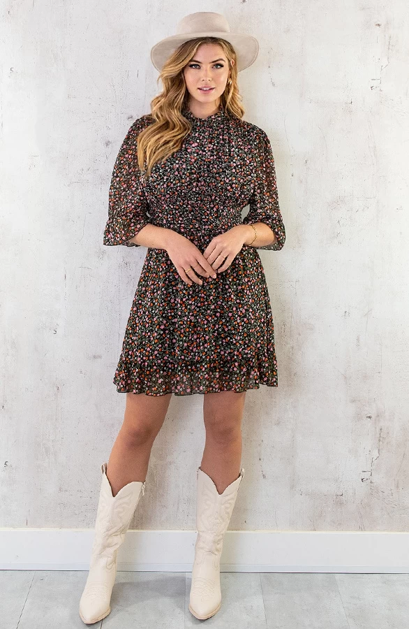 Flower Print Dress Black 8 Flower Print Dress Black - Afbeelding 6