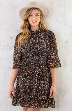 Flower Print Dress Black