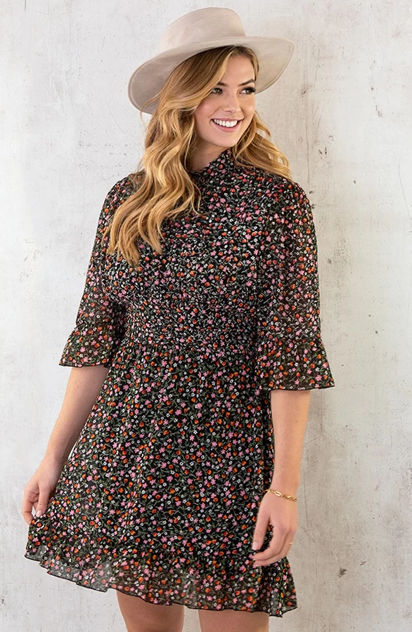 Flower Print Dress Black 4 Flower Print Dress Black - Afbeelding 2