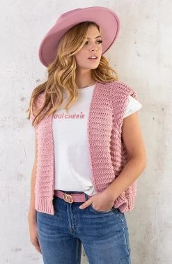 Oui Cherie Top Roze 14 Oui Cherie Top Roze -Kleding Promotie Winkel Gebreid Gilet Dust Roze 3 586x900 1