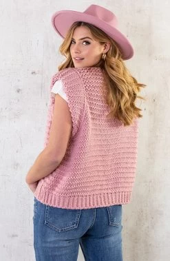 Gebreid Gilet Dust Roze -Kleding Promotie Winkel Gebreid Gilet Dust Roze 6 586x900 1