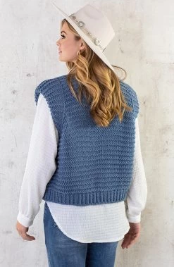 Gebreid Gilet Jeansblauw -Kleding Promotie Winkel Gebreid Gilet Jeansblauw 1 586x900 1