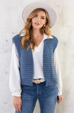 Gebreid Gilet Jeansblauw