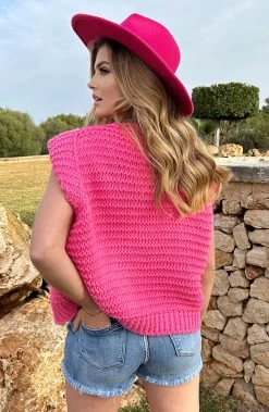 Musthave Deal Gebreid Gilet -Kleding Promotie Winkel Gebreid Gilet Neon Fuchsia 2 586x900 1