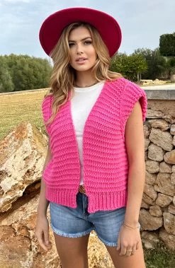 Gebreid Gilet Neon Fuchsia -Kleding Promotie Winkel Gebreid Gilet Neon Fuchsia 3 586x900 1