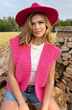 Musthave Deal Gebreid Gilet -Kleding Promotie Winkel Gebreid Gilet Neon Fuchsia 4 586x900 1