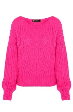 Gebreide Boothals Trui Neon Fuchsia -Kleding Promotie Winkel Gebreide Boothals Trui Neon Fuchsia 586x900 1