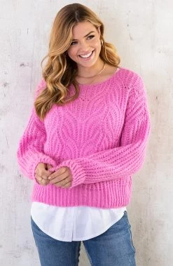 Gebreide Boothals Trui Roze -Kleding Promotie Winkel Gebreide Boothals Trui Roze 1 586x900 1