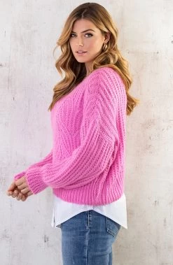 Gebreide Boothals Trui Roze -Kleding Promotie Winkel Gebreide Boothals Trui Roze 3 586x900 1