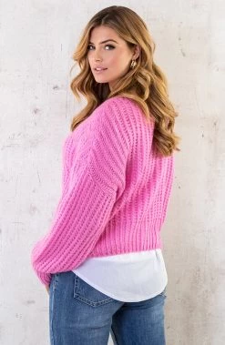 Gebreide Boothals Trui Roze -Kleding Promotie Winkel Gebreide Boothals Trui Roze 4 586x900 1