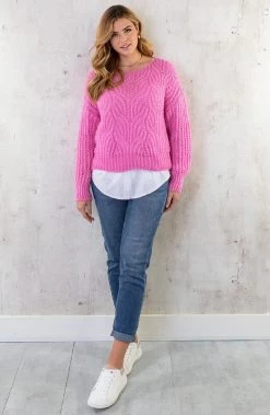 Gebreide Boothals Trui Roze -Kleding Promotie Winkel Gebreide Boothals Trui Roze 5 586x900 2