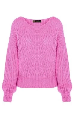 Gebreide Boothals Trui Roze