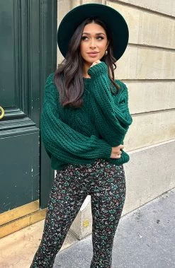 Flared Broek Wild Flower Smaragd -Kleding Promotie Winkel Gebreide Boothals Trui Smaragd 2 586x900 1