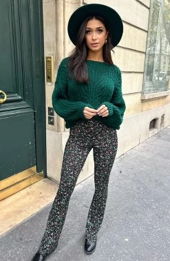 Flared Broek Wild Flower Smaragd -Kleding Promotie Winkel Gebreide Boothals Trui Smaragd 7 586x900 1