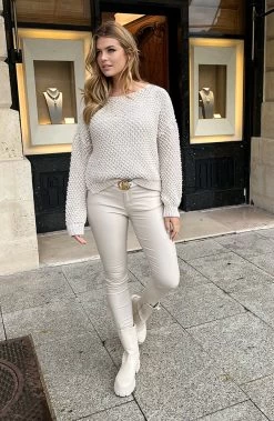 Gebreide Lurex Trui Beige -Kleding Promotie Winkel Gebreide Lurex Trui Beige 2 586x900 1
