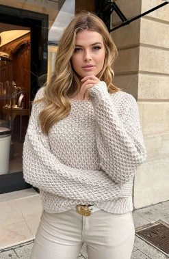 Gebreide Lurex Trui Beige -Kleding Promotie Winkel Gebreide Lurex Trui Beige 5 586x900 1