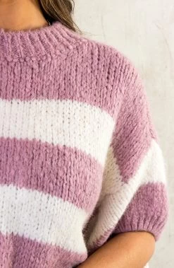 Gebreide Top Gestreept Ecru Dust Roze -Kleding Promotie Winkel Gebreide Top Gestreept Ecru Dust Roze 586x900 1