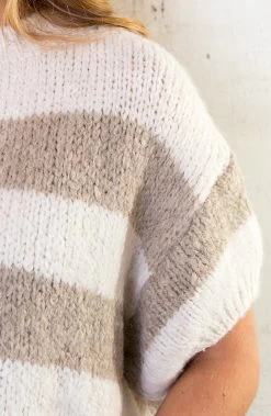 Gebreide Top Gestreept Ecru Taupe -Kleding Promotie Winkel Gebreide Top Gestreept Ecru Taupe 5 586x900 1
