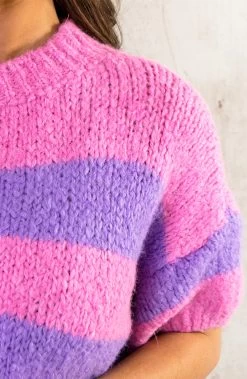 Gebreide Top Gestreept Paars Roze -Kleding Promotie Winkel Gebreide Top Gestreept Paars Roze 586x900 1
