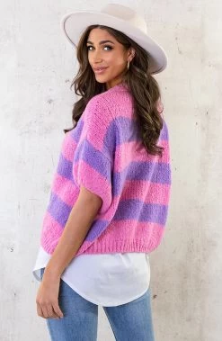 Gebreide Top Gestreept Paars Roze -Kleding Promotie Winkel Gebreide Top Gestreept Paars Roze 6 586x900 1