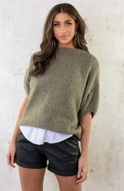 Gebreide Top Korte Mouwen Oversized Army