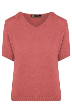 Gebreide Top V-hals Dust Roze -Kleding Promotie Winkel Gebreide Top V hals Dust Roze 586x900 1