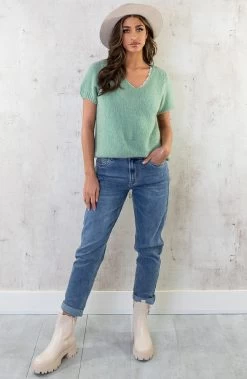 Chelsea Gesp Boots Beige -Kleding Promotie Winkel Gebreide Top V hals Mint 4 586x900 1