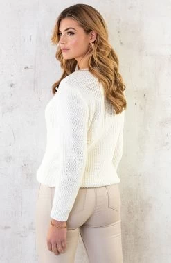 Gebreide V-hals Trui Ecru -Kleding Promotie Winkel Gebreide V hals Trui Ecru 1 586x900 1