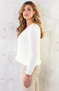 Gebreide V-hals Trui Ecru -Kleding Promotie Winkel Gebreide V hals Trui Ecru 5 586x900 1