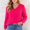Gebreide V-hals Trui Fuchsia -Kleding Promotie Winkel Gebreide V hals Trui Fuchsia 2 586x900 1