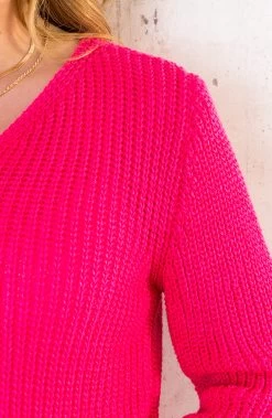 Gebreide V-hals Trui Fuchsia -Kleding Promotie Winkel Gebreide V hals Trui Fuchsia 4 586x900 1