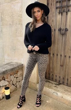 Panter Jeans Bruin -Kleding Promotie Winkel Gebreide V hals Trui Zwart 4 586x900 1