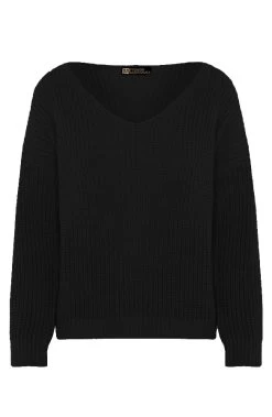 Gebreide V-hals Trui Zwart -Kleding Promotie Winkel Gebreide V hals Trui Zwart 586x900 1