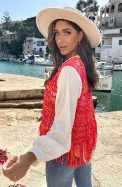 Gehaakt Gilet Fringe Fuchsia Oranje -Kleding Promotie Winkel Gehaakt Gilet Fringe Fuchsia Oranje 6 586x900 1