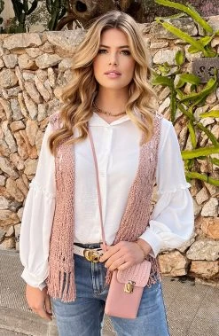 Gehaakt Gilet Fringe Lurex Rose Goud -Kleding Promotie Winkel Gehaakt Gilet Fringe Lurex Rose Goud 1 586x900 1