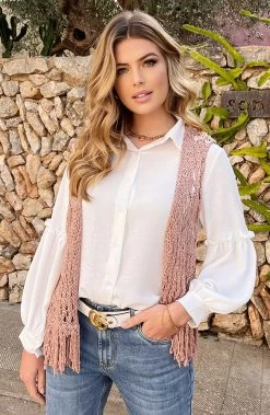 Blouse Met Ruches Mouw Ecru -Kleding Promotie Winkel Gehaakt Gilet Fringe Lurex Rose Goud 4 586x900 1