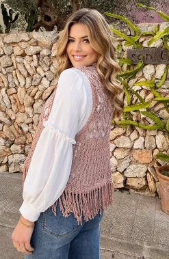 Gehaakt Gilet Fringe Lurex Rose Goud -Kleding Promotie Winkel Gehaakt Gilet Fringe Lurex Rose Goud 5 586x900 1