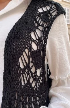 Gehaakt Gilet Fringe Zwart -Kleding Promotie Winkel Gehaakt Gilet Fringe Zwart 586x900 1