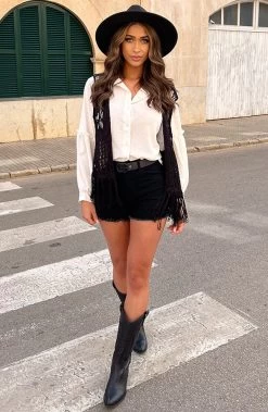 Gehaakt Gilet Fringe Zwart -Kleding Promotie Winkel Gehaakt Gilet Fringe Zwart 6 586x900 2