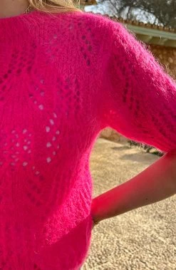 Gehaakte Korte Mouwen Top Fuchsia -Kleding Promotie Winkel Gehaakte Korte Mouwen Top Fuchsia 586x900 1