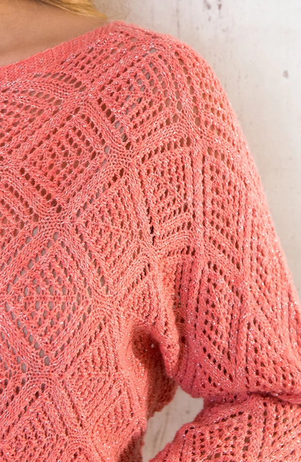 Gehaakte Lurex Top Longsleeve Koraal 8 Gehaakte Lurex Top Longsleeve Koraal - Afbeelding 6
