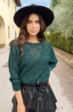 Musthave Deal Gehaakte Lurex Top Longsleeve -Kleding Promotie Winkel Gehaakte Lurex Top Longsleeve Smaragd 1 586x900 1