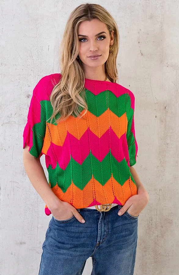 Gehaakte Trui Zigzag Multicolor 4 Gehaakte Trui Zigzag Multicolor - Afbeelding 2
