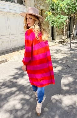 Gestreept Midi Vest Roze Oranje