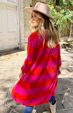 Gestreept Midi Vest Roze Oranje -Kleding Promotie Winkel Gestreept Midi Vest Roze Rood 4 586x900 1