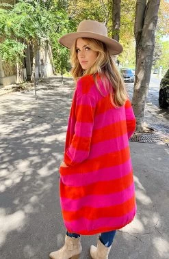 Gestreept Midi Vest Roze Oranje -Kleding Promotie Winkel Gestreept Midi Vest Roze Rood 5 586x900 1